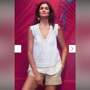 New Anthropologie Maeve Ladder Lace White Summer Embroidered Top Shirt Crochet 8
